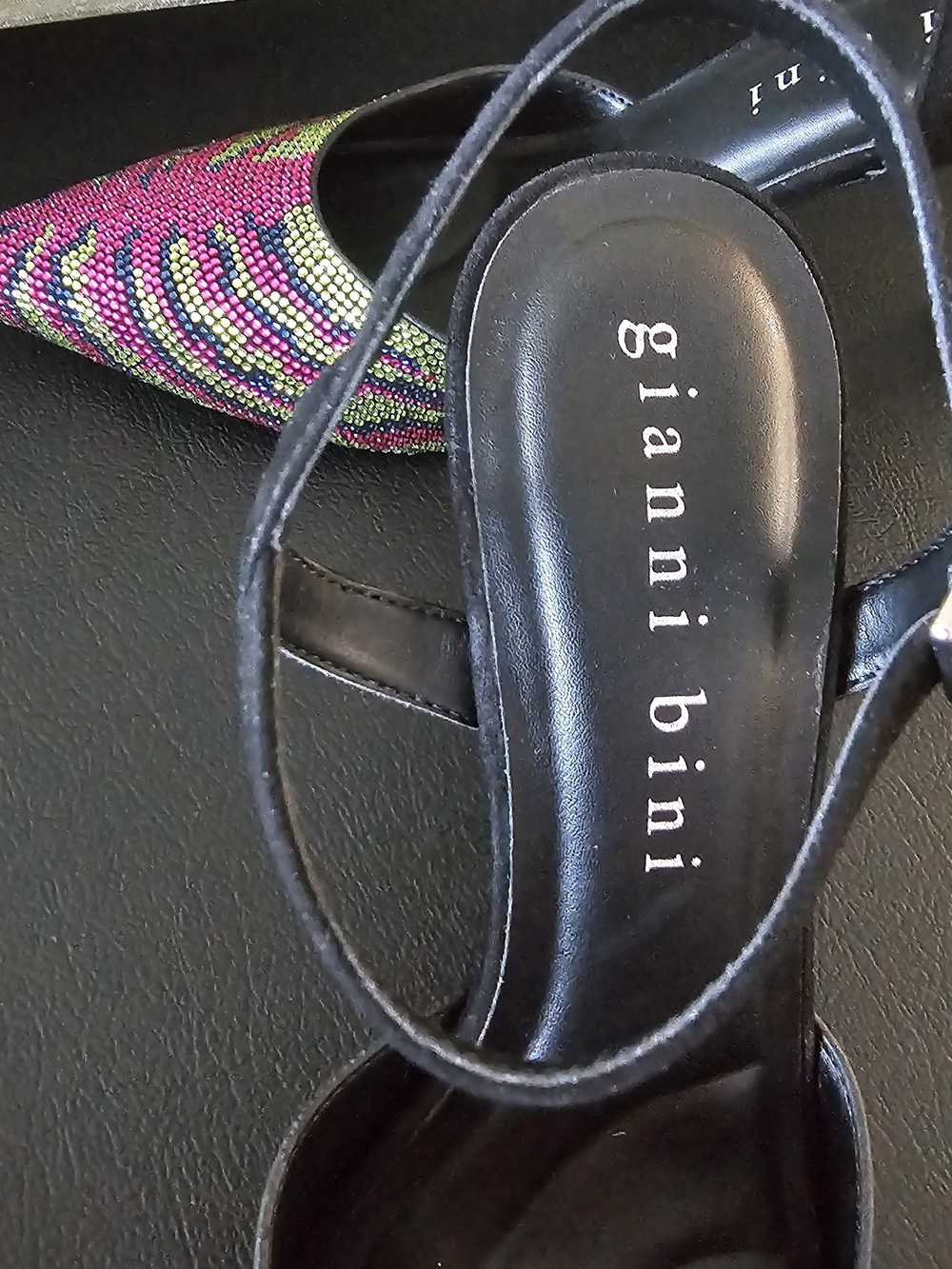 Gianni Bini Black Ankle-Strap Pointed Heels Shoes Pink Neon Green Women's Sz 9.5 - Picture 6 of 7